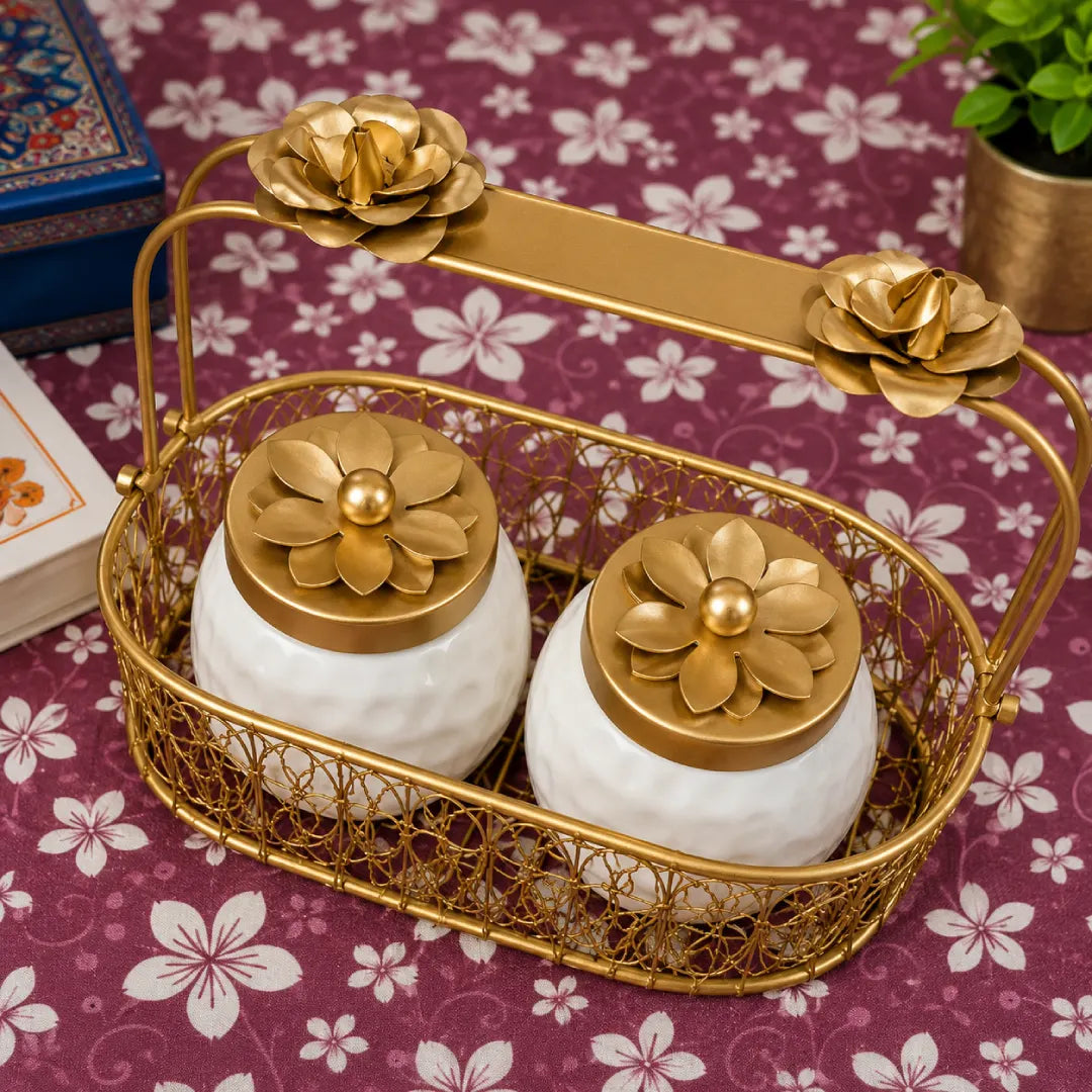 Floral Jar Set with Metal Basket