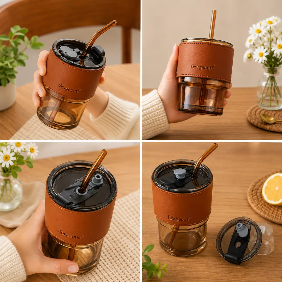Glass Tumbler with Straw