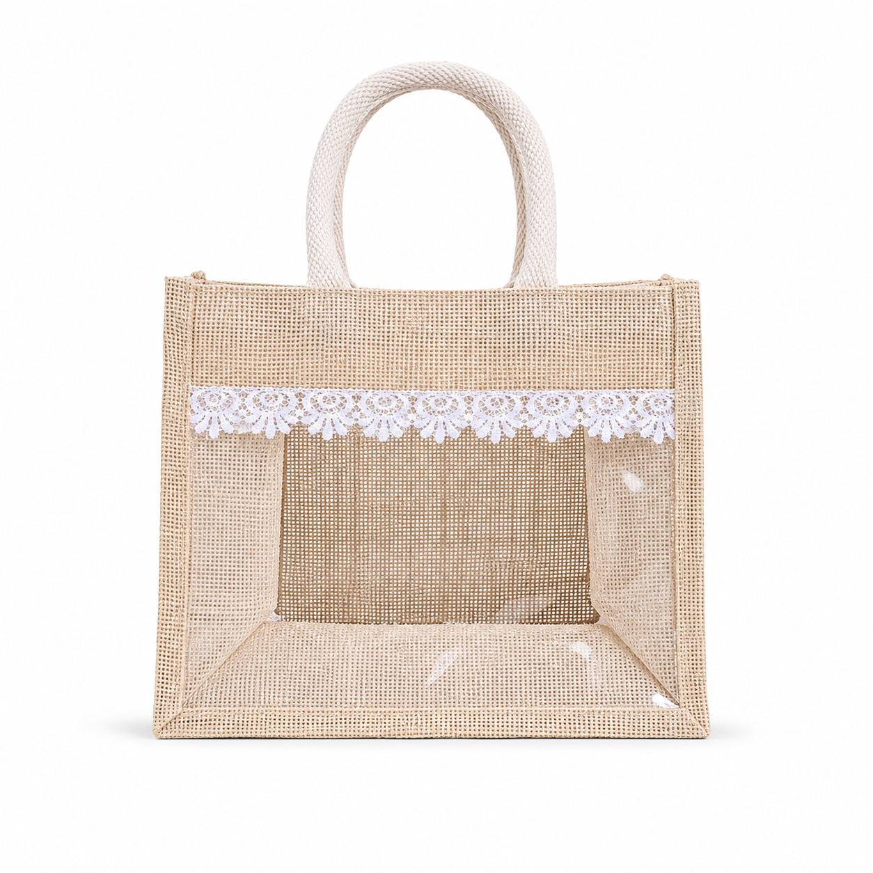 Premium Jute Return Gift Bag with Transparent Window – 10 x 8 Inch